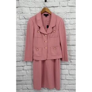 St John Knit Pink 2 Piece Dress and Jacket Set Size 8 Wool Blend Classic  READ